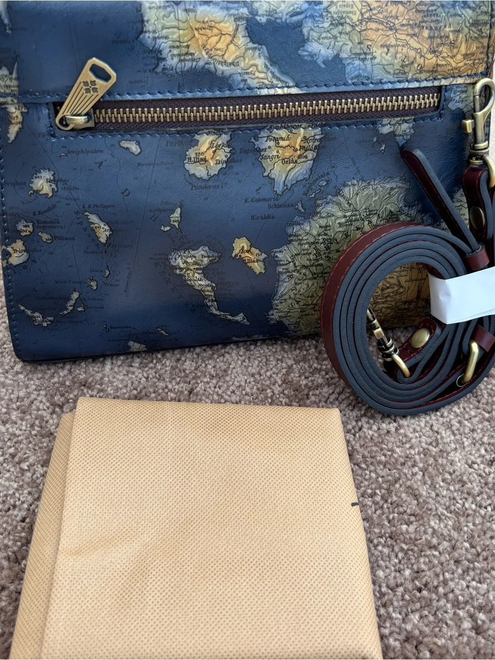 NWT Patricia Nash Navy Map-Print Top Handle Satchel